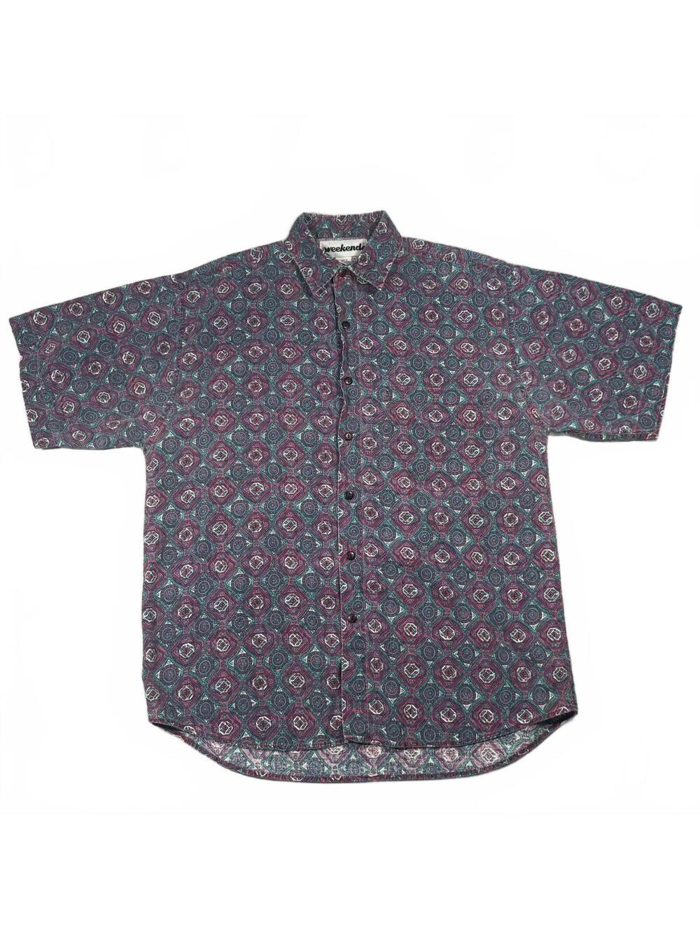 Vintage 90s Weekends Geometric Medallion Print Cotton Button Up Shirt S